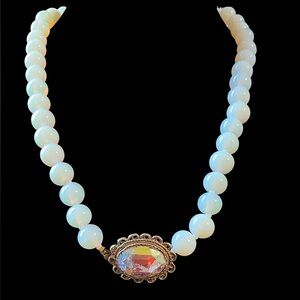 Vintage Opaline Glass Aurora Borealis Rhinestone Vintage Necklace